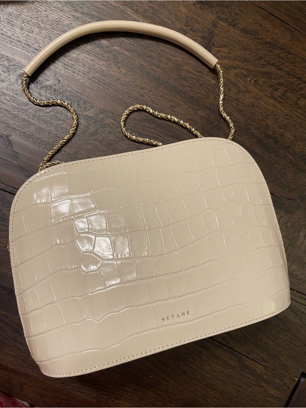 Sézane White Croc-Embossed Women’s Crossbody Bag